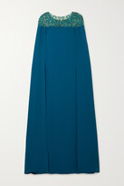 Thumbnail for your product : Marchesa Notte Cape-effect Embellished Tulle And Crepe Gown - Green