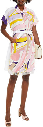 Emilio Pucci Belted Printed Cotton-blend Gauze And Poplin Shirt Dress