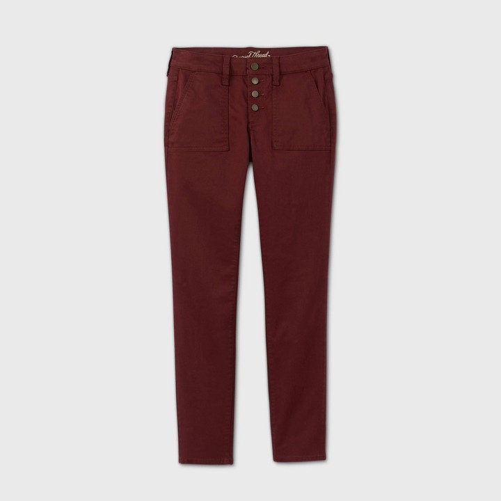 ladies burgundy skinny jeans
