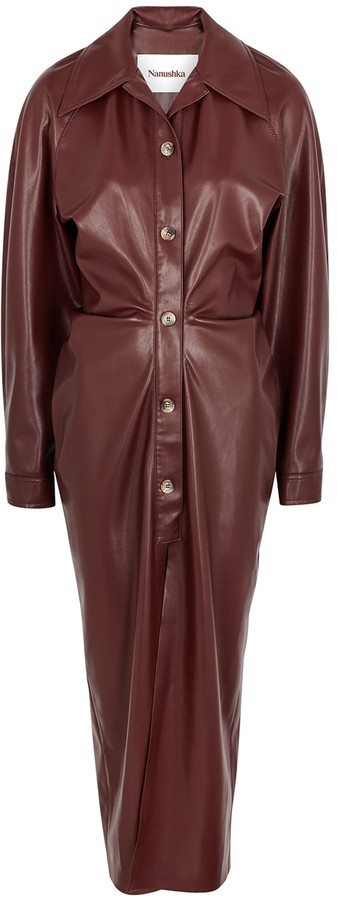 burgundy leather dress