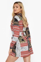 Thumbnail for your product : boohoo Satin Chain Print Belted Shirt Dress