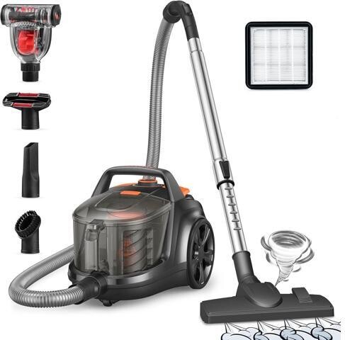 HLSPOWER Aspiron Canister Vacuum Cleaner, Lightweight Bagless Vacuum Cleaner, 3.7QT Large Dust Cup, Automatic Cord Rewind, 5 Tools, HEPA Filter, Variable...