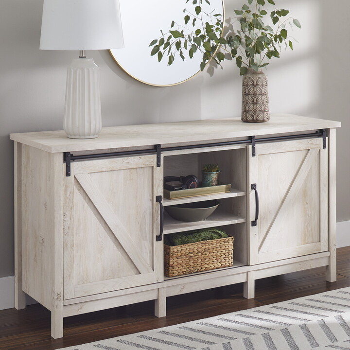 Better Homes & Gardens Modern Farmhouse TV Stand for TVs up to 70", Rustic White Finish