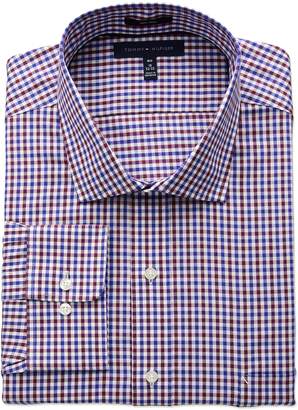 Tommy Hilfiger Men's Tall Non Iron Big Fit Check Spread Collar Dress Shirt Rouge