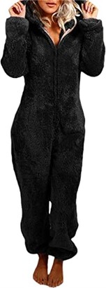 Adaye Warm Fleece Onesies for Womens Footed Drop Seat pajamas Onesie Plush  Hooded Nightwear (Black - ShopStyle Pyjamas