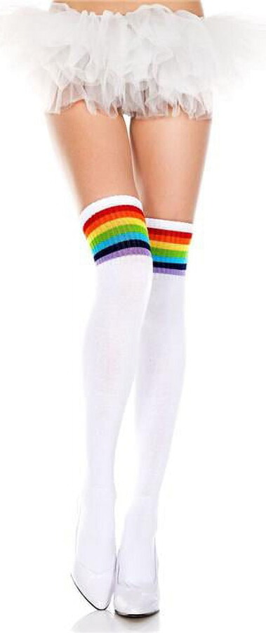 unknown Music Legs Women’s Rainbow striped acrylic thigh hi 4866-WHITE/RAINBOW