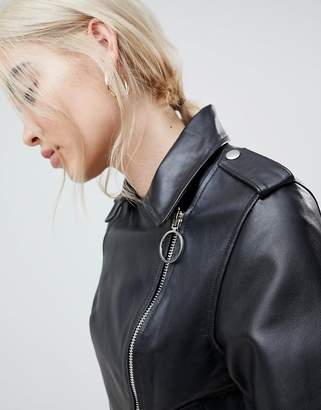ASOS Design Leather Jacket With Ring Pull Details