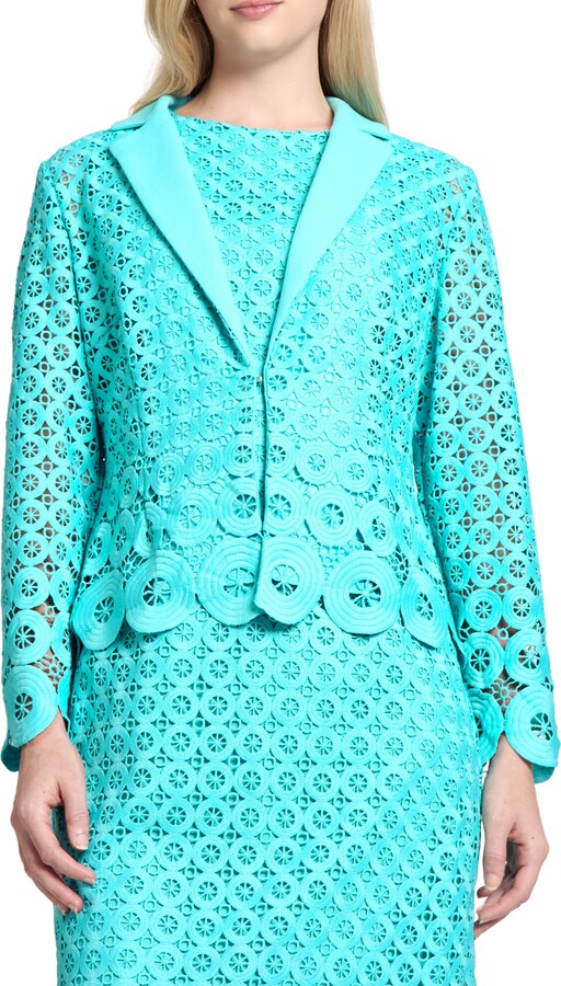 Ming Wang Geometric Lace Cutout Blazer