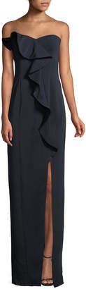 Jay Godfrey Strapless Ruffle Gown w/ Front Slit