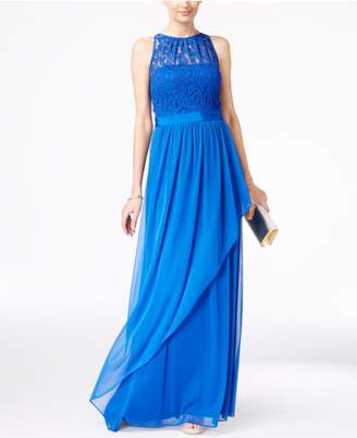 Adrianna Papell Lace Illusion Halter Gown