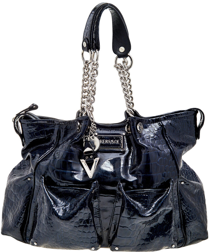 navy blue patent leather handbag sale