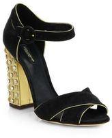 Thumbnail for your product : Dolce & Gabbana Suede Crisscross Studded-Heel Sandals