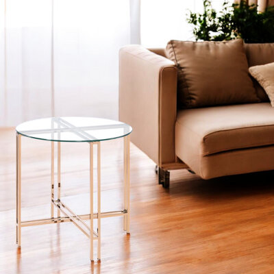 Clear Glass Top Table - Metal Base For A Contemporary Look End In Champagne Finish Functional Furnishing