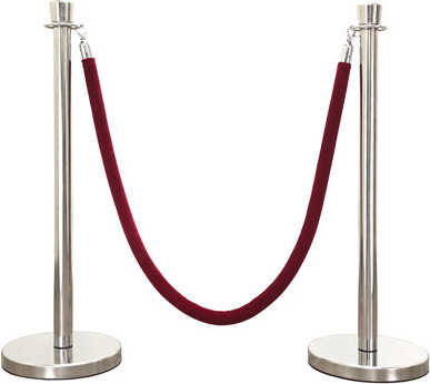 VIP Crowd Control Rope Stanchion (2 Mirror Taper Top/Flat Base + 6' Burgundy Rope)