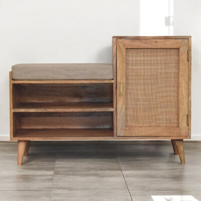 Brown Solid wood + Cotton and Linen Bench