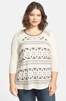 Thumbnail for your product : Lucky Brand 'Farrah' Embroidered Jersey Top (Plus Size)