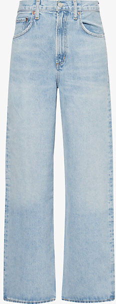 AGOLDE Womens Force (Vint Marbled Ind) Low Curve Mid-Rise Straight-Leg Denim Jeans 29