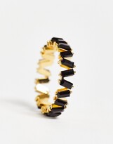 Thumbnail for your product : ASOS Curve ASOS DESIGN Curve 14k gold plated ring with baguette crystals in black