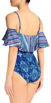 Thumbnail for your product : Matthew Williamson Cold-shoulder Ruffled Printed Swimsuit