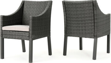 Winston Porter 2 Grey Patio Armchairs For Eating Modern Outdoor Chairs With Fade- Cover And Resin Construction Of Dining Armchairs Seating Water Fade Resistance Ba