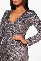 Thumbnail for your product : boohoo Boutique Sequin Wrap Bodycon Dress