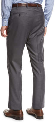 Kiton Flat-Front Twill Trousers, Charcoal