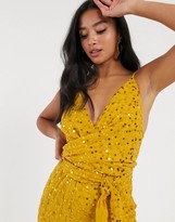 Thumbnail for your product : ASOS DESIGN Petite strappy scatter sequin embellished wrap maxi dress