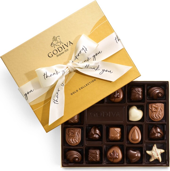Godiva Assorted Milk Chocolate Gift Box with Thank You Ribbon, 18 Pieces