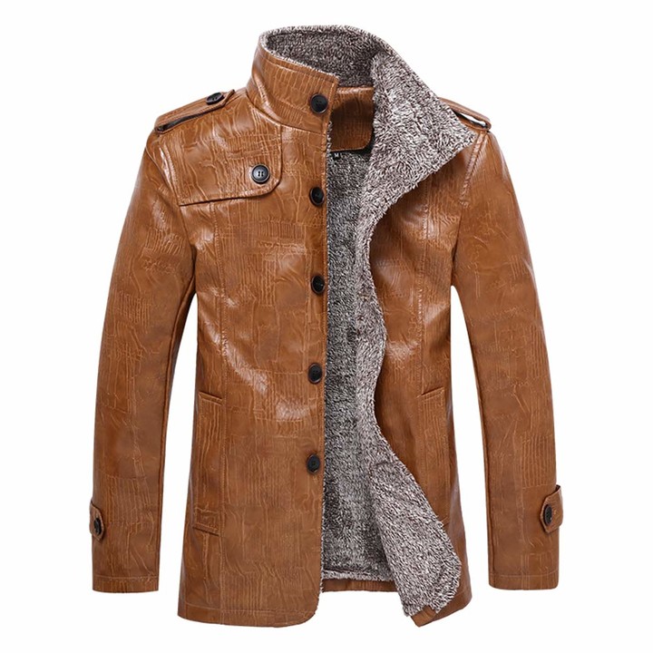 ZEVONDA Mens Winter Slim PU Leather Jacket - Classic Warm Parka Jacket Coat  Stand Collar Outwear - ShopStyle