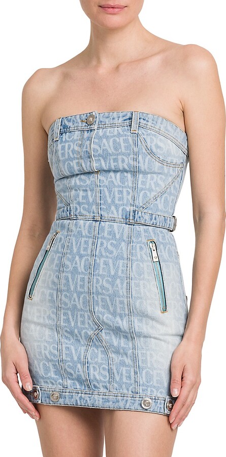 Versace La Vacanza Allover Logo Denim Minidress - ShopStyle