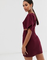 Thumbnail for your product : Vesper one shoulder mini dress with cut out and tie detail in rasberry