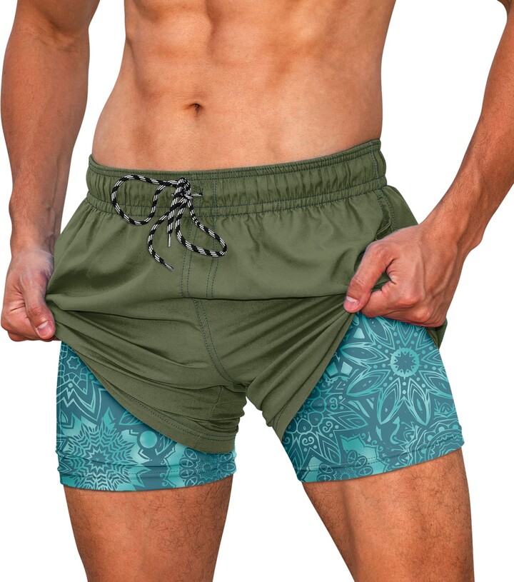 Cozople Men's Swim Trunks with Compression Liner 5.5 Inseam Quick Dry