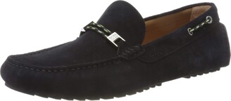 HUGO BOSS Mens Driver Mocc Driver Moccasins in Suede with Cord Details Size 7.5 Dark Blue