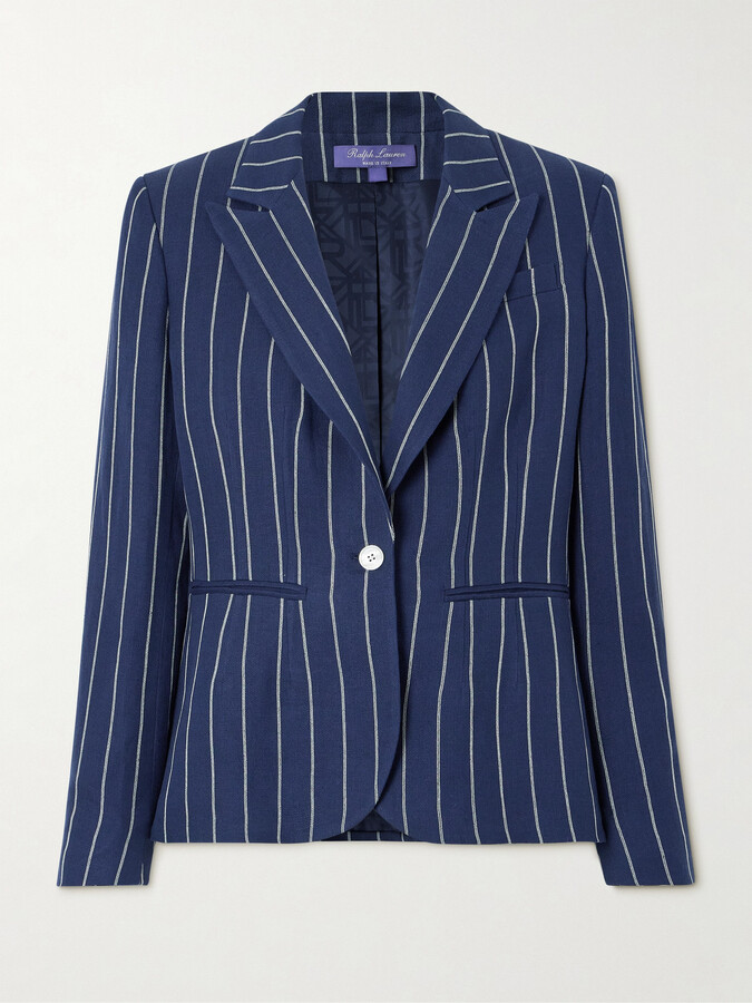 Ralph Lauren Collection Aaiden Striped Linen And Cotton-blend Jacket - Blue