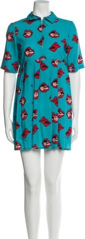 Au Jour Le Jour Virgin Wool Shirtdress Printed Short Sleeve with Collar Button Closure at Front