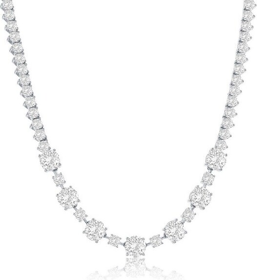 Bella Silver BellaSilverSterlingSilverAlternatingRoundCZTennisNecklace-Silver-17Inch