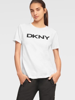 DKNY Women's Foundation Logo Tee - White/Black - Size XS