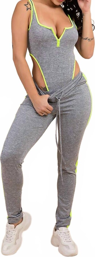 Porshia By Porshia Banks Elise Athletic Jumpsuit In Grey Neon Green