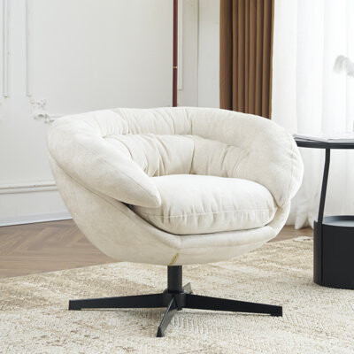 Latitude Run Modern Chenille Office Chair 360° Swivel Club Chair/Accent Chair With Removable Cushion Round Office Chair Black Metal Base Cotton Material Livin