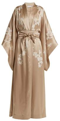 Carine Gilson Lace Detailed Silk Satin Kimono Robe - Womens - Beige White