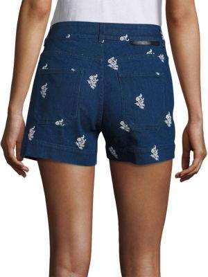 Stella McCartney High-Waist Embroidered Denim Shorts