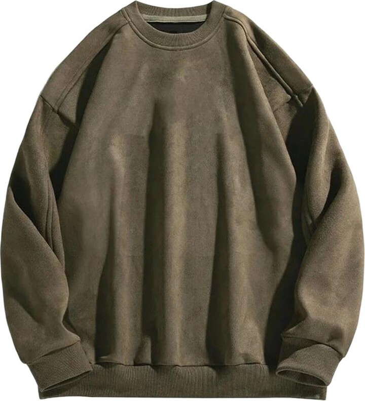 Generic Men Spring Retro Shirt For Couples Hooded Coat Leather Canvas Solid Color Sweatshirt En8 XXL