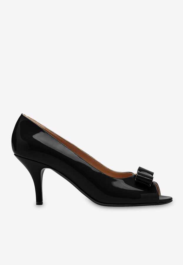 black patent peep toe