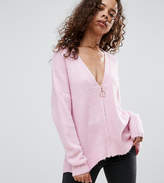 Thumbnail for your product : ASOS Petite PETITE Oversized Cardigan with Zip Front
