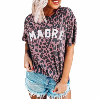 Womens Leopard Loose T-Shirt Blouse Ladies Casual Short Sleeve Tops Tee Oversize