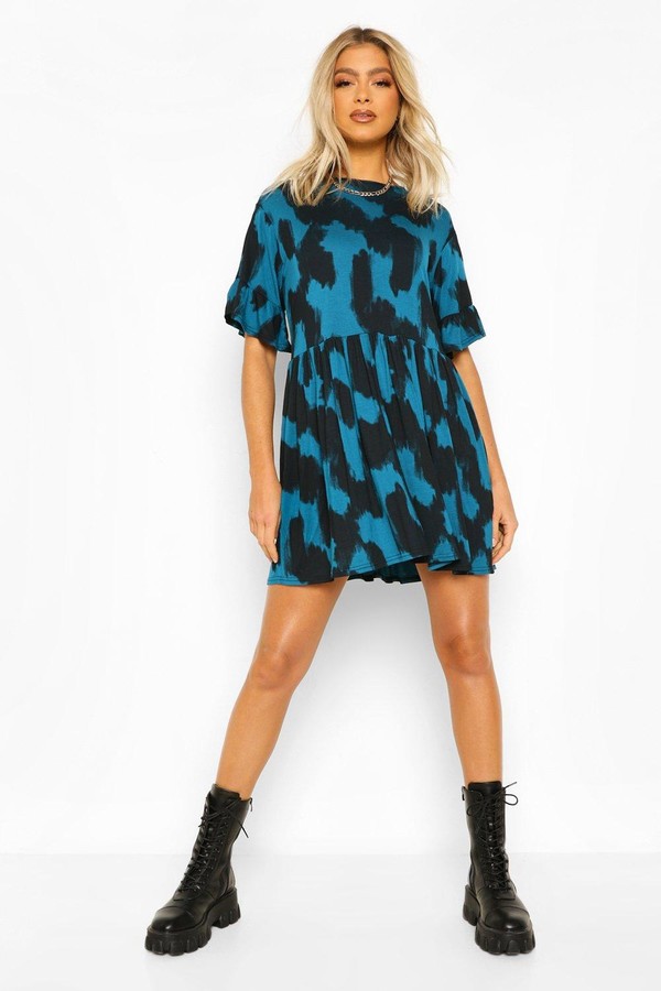boohoo blue leopard print dress