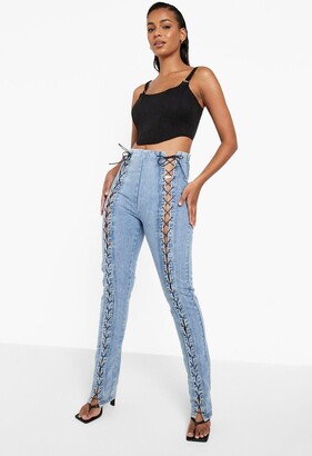 boohoo Lace Up Front Straight Leg Jeans - ShopStyle