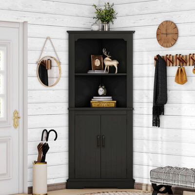August Grove Tall Corner Cabinet With Doors For Living Room Bathroom Dining Room Kitchen Accent Storage Cabinet For Indoor