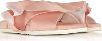 Joshua Sanders Pink Satin Ruffle Slide Sandals