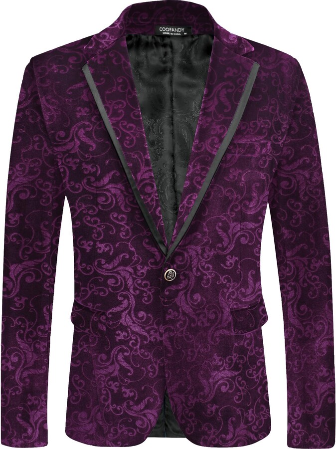 Coofandy Men S Velvet Blazer Notched Lapel One Button Velour Tuxedo
